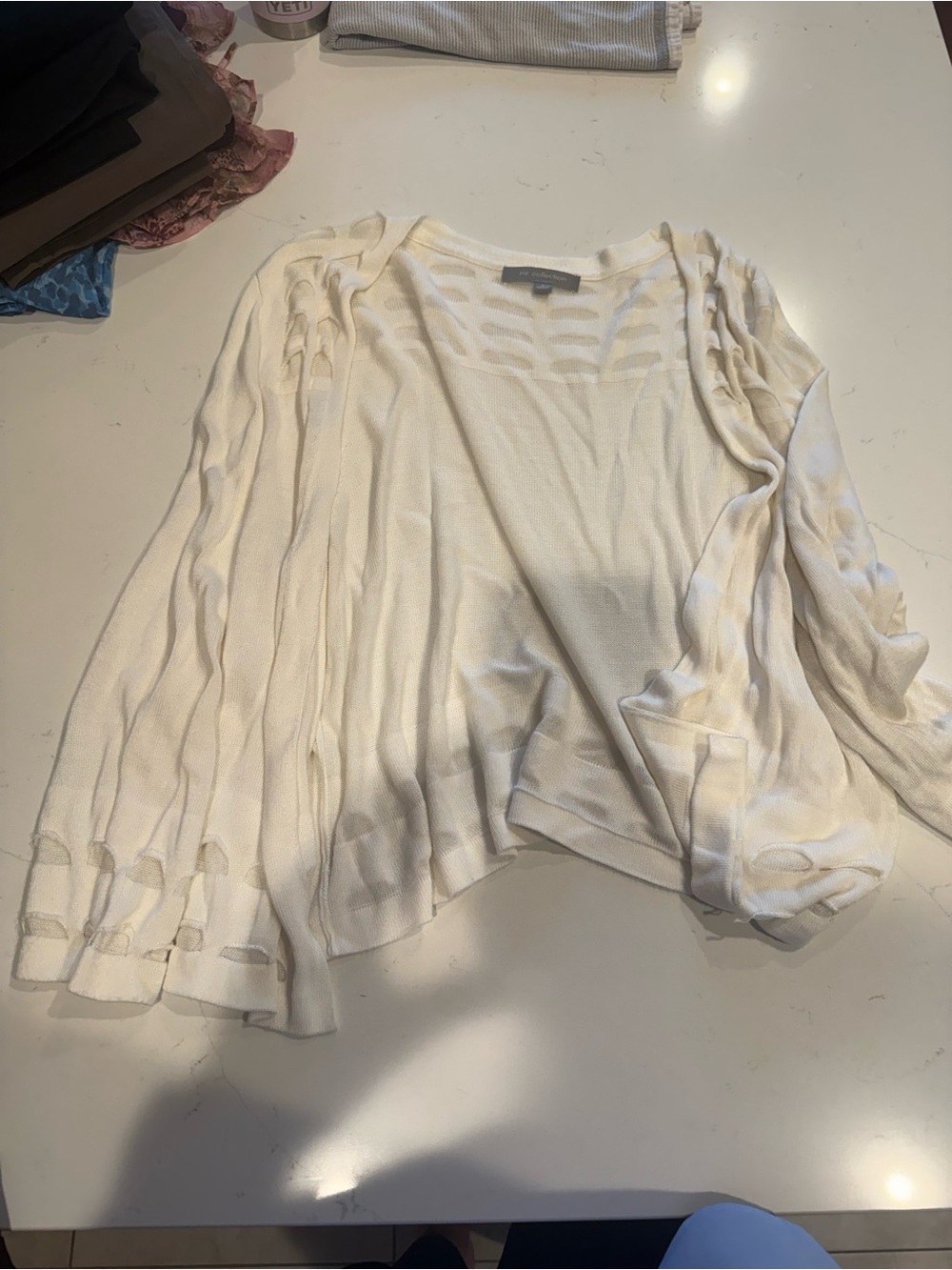 NY Collection Open-Front Cream Knit Cardigan